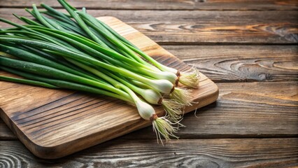 Fresh green onion on a wooden cutting board , organic, healthy, ingredient, culinary, farm-fresh, cooking, produce, vegetable