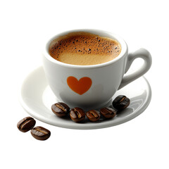 Fototapeta premium Espresso Coffee Cup with a Heart Design and Beans