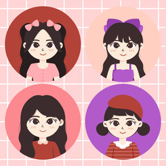Four cute female avatars wit different hair style