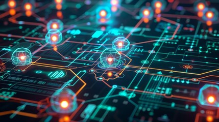 Glowing Nodes in a Digital Mind Map Visualization