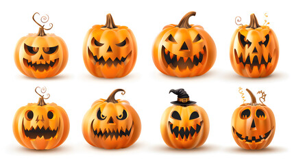 Halloween Pumpkin Set with Spooky Faces and Autumn Vibes