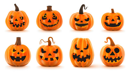 Halloween Pumpkin Set with Spooky Faces and Autumn Vibes