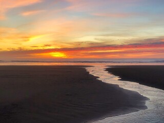 Sunset on the Beach in Bandon Oregon.