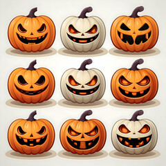 Halloween Pumpkin Set with Spooky Faces and Autumn Vibes