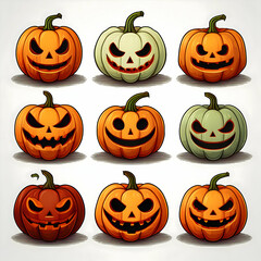 Halloween Pumpkin Set with Spooky Faces and Autumn Vibes