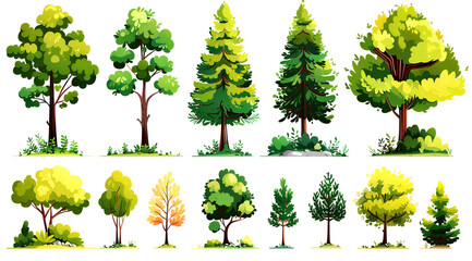 collection of trees on white, watercolor style