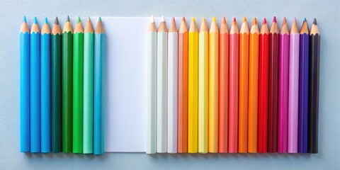 Obraz premium Pastel colored pencils on an empty sheet , pastel, colored pencils, art supplies, artistic, drawing, creativity