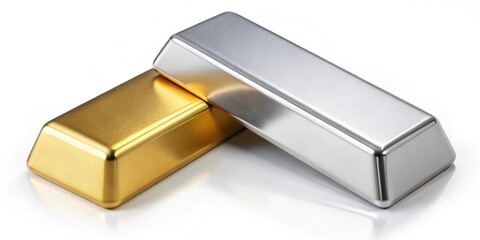 of one gold bar and one silver bar, gold, silver, bars, precious metals, wealth, rich, investment, finance, luxury, valuable