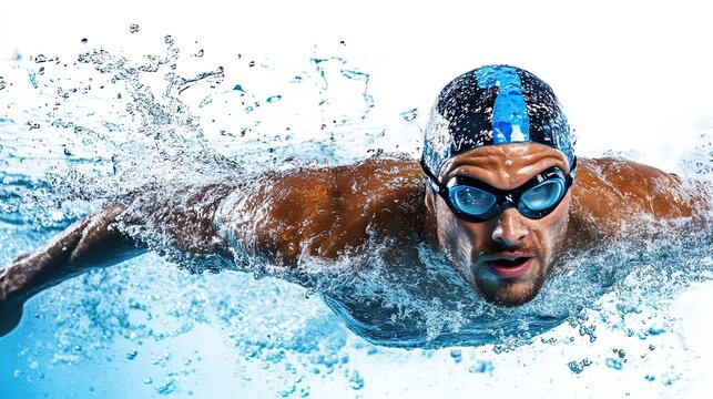 Close-up of a Swimmer's Face Breaking the Surface of the Water