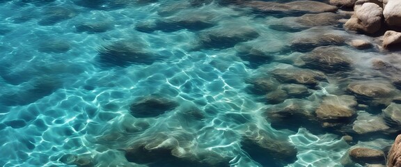 Abstract Water Texture with Sun Glare and Rocks