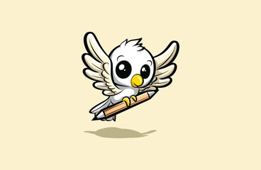Obraz premium Bird pencil logo cute style icon design template vector illustration