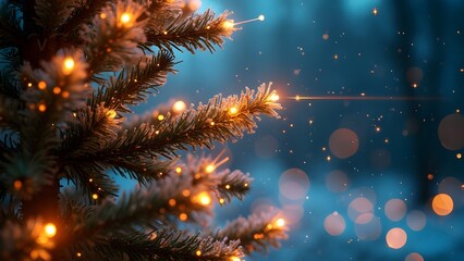 Christmas Tree Branch with Lights and Snow