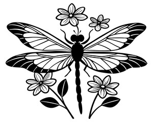 Obraz premium Dragonfly Flowers SVG Silhouette vector art