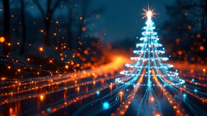 Abstract Christmas Tree in a Digital Forest