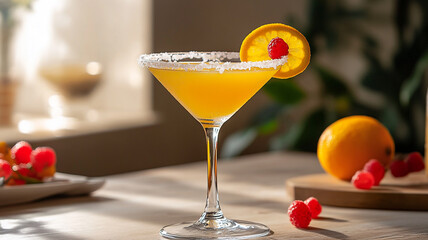 Celebrate National Bartender Day with a refreshing yellow cocktail garnished with fruit