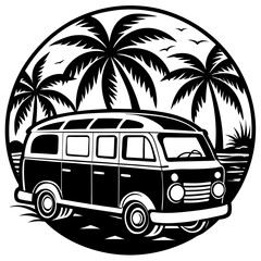 Vintage Beach Van Vector Silhouette