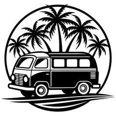 Vintage Beach Van Vector Silhouette