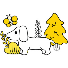 a vector of a dog the park in yellow theme