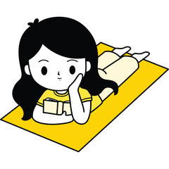 a vector of a kid relaxing in yellow theme