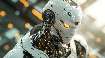 Fototapeta premium 13. Futuristic robot with smooth chrome armor and glowing circuits in a high-tech environment