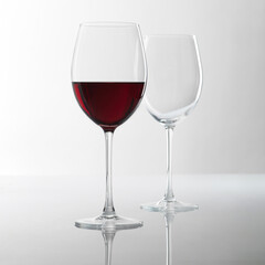 two glasses of red wine on white background