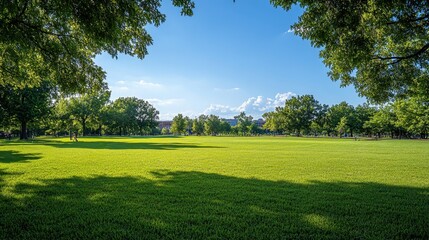 Obraz premium Beautiful, green grassy field with clear skies and joyful play activities filling the space, highlighting outdoor fun and energy.