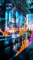 Obraz premium A vibrant digital representation of data analytics and stock market trends.