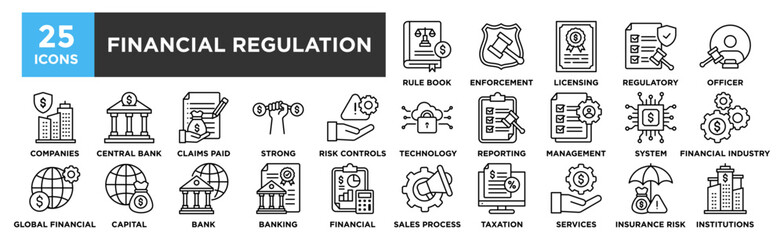 Financial Regulation icon collection set. Containing design  business, law, regulation, legal, finance