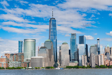 Obraz premium New York City with Manhattan Skyline over Hudson River,New York City, USA NYC, NY. New York City NYC Skyline with Urban Skyscrapers USA. Lower Manhattan and One World Trade Center in New York City