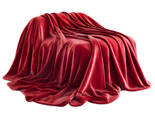 A luxurious red blanket draped over a chair, creating a cozy and inviting atmosphere.