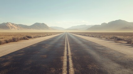 Fototapeta premium A straight road through a flat, empty desert