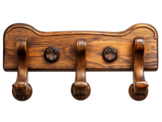 A wooden coat rack with three hooks, perfect for home or office organization, showcasing craftsmanship and functionality.