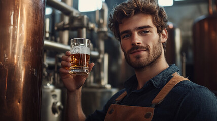 Celebrating National Bartender Day with a skilled bartender holding a crafted drink in a brewery