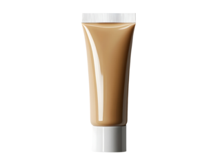 Cosmetic foundation tube with beige cream, isolated on a white background.