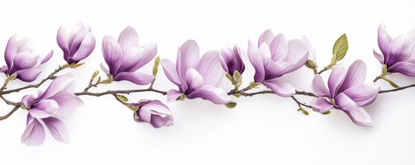 Fototapeta premium Branch of purple magnolia flowers on white