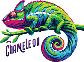 vector illustration of a multicolored chameleon on a white background easily editable.