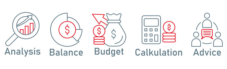 Accounting banner web icon vector illustration concept for business and finance with an icon of the audit, analysis, balance, budget, calculation, and advice