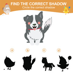 Matching shadow game for children. Find the correct shadow. Circle the correct shadow. Worksheet for kid. Printable activity page for kids. Learning Game. 