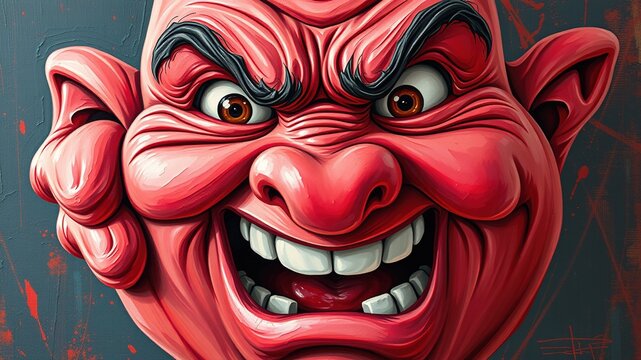 A cartoon character's exaggerated facial features contort in a comical expression, showcasing a red, puffy face, wide eyes, and a mouth wide open in a humorous, cartoon-style punch face illustration.