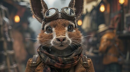 Obraz premium Cute Rabbit in Steampunk Goggles - Fantasy Animal Portrait
