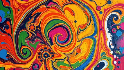 A vibrant and structured design featuring swirly patterns, colorful shapes, and geometric elements on a bold background, perfect for creative planning and organization.