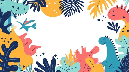Brightly Colored Dinosaur-Themed Invitation Card Design for Kids' Birthday Parties and Celebrations