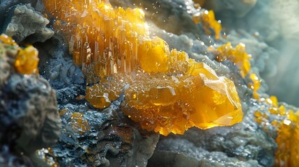 Golden Crystal Formation - Close Up Macro Photography