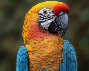 Fototapeta premium Colorful Parrot Tattoo Design Featuring Vivid Colors and Intricate Details on a Bold Background