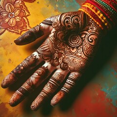Henna tattoo on hands for marriage.