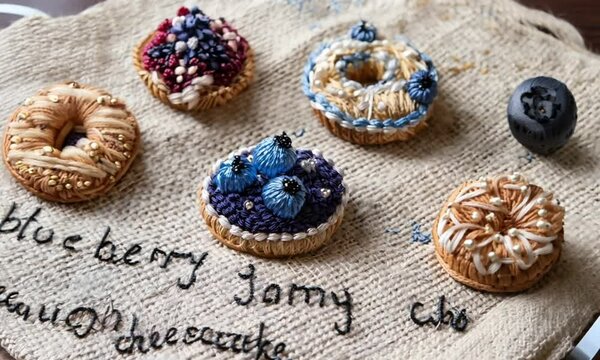Hand-stitched Fabric Doughnuts with Berry and Flower Toppings