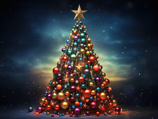 Composite image of christmas tree with baubles and star