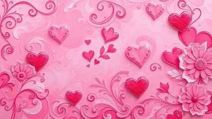 Soft pink swirls and gradient transitions create a gentle, dreamy background pattern with intricate hearts and florid motifs, evoking an atmosphere of tender love and delicate romance.