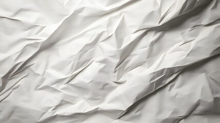 Fototapeta premium A close-up of crumpled white paper texture, showcasing detailed creases and folds. The abstract surface offers a neutral background perfect for design projects.