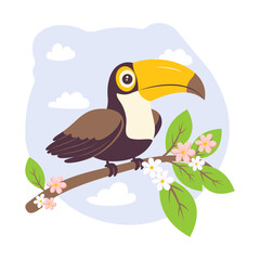 Obraz premium Cute Toucan Bird Animal Perched on Tree Branch in the Park